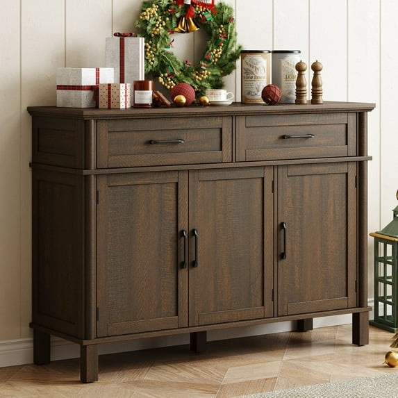 Onbrill 48 Inches Buffet Cabinet with Storage, Farmhouse Sideboard Buffet with Adjustable Shelves, Brown
