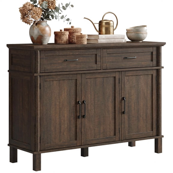 ROGALIS 48 Inches Buffet Cabinet with Storage, Farmhouse Sideboard Buffet with Adjustable Shelves, Brown