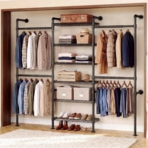 Rogalis L2 Wall Mounted Clothes Rack with 2 Telescopic Rod & 6 Shelves ...