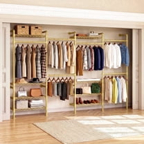 Rogalis L2 Wall Mounted Clothes Rack with 2 Telescopic Rod & 6 Shelves ...