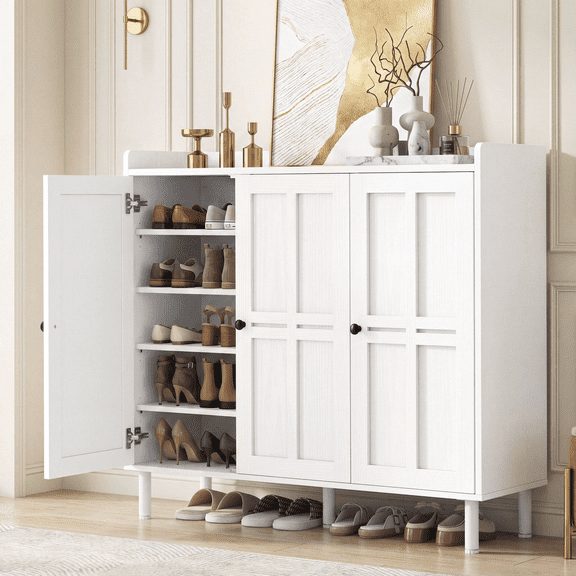 QYGGFBAI Steel Metal Shoe Storage Cabinet, Freestanding Double-Door ...