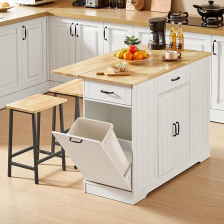 Onbrill Stationary Kitchen Islands Include 2 Chairs, 47" Kitchen Island with Drop Leaf for Dining Room