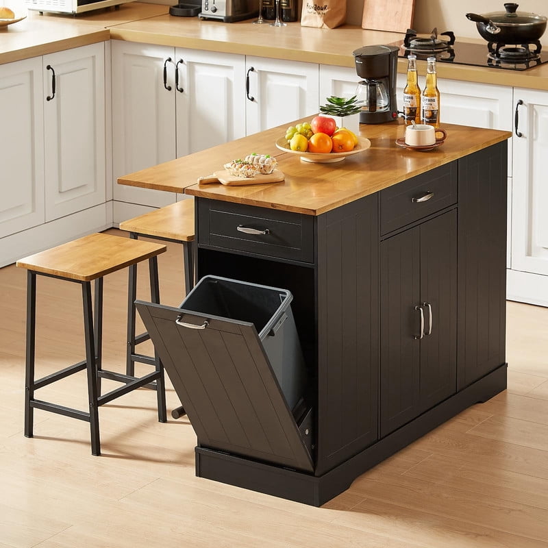 Onbrill Stationary Kitchen Islands Include 2 Chairs, 47" Kitchen Island ...