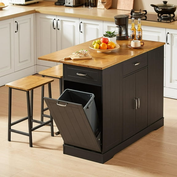 Onbrill Stationary Kitchen Islands Include 2 Chairs, 47" Kitchen Island with Drop Leaf for Dining Room