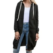 Once 2023 Casual Women Long Hoodies Sweatshirt Coat Zip Up Outerwears Hooded Jacket Winter Pockets Plus Size Outwear Tops