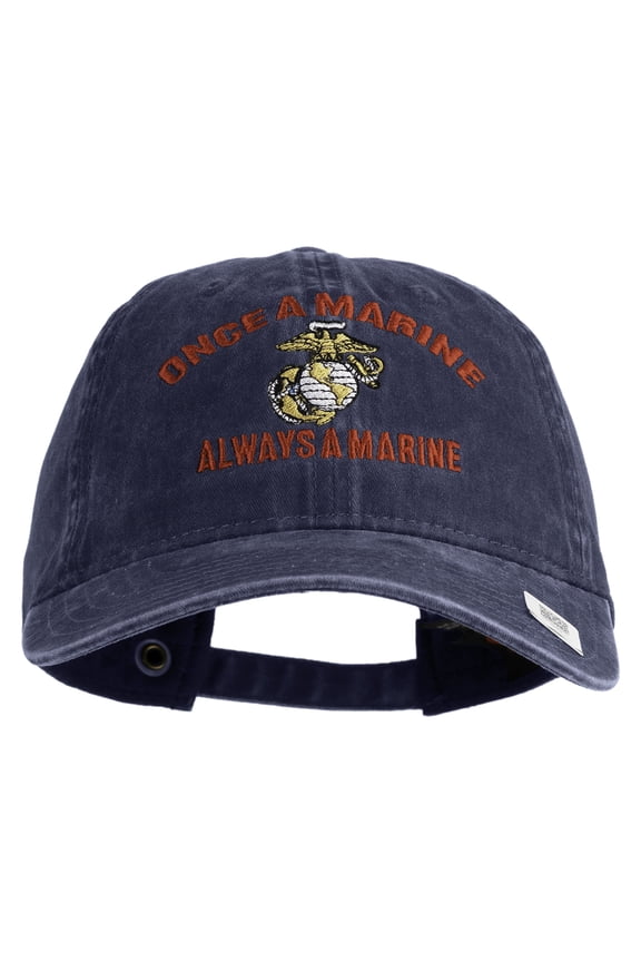 Once A Marine Always a Marine Embroidered Washed Solid Pigment Dyed Cotton Twill Brass Buckle Cap - Navy OSFM