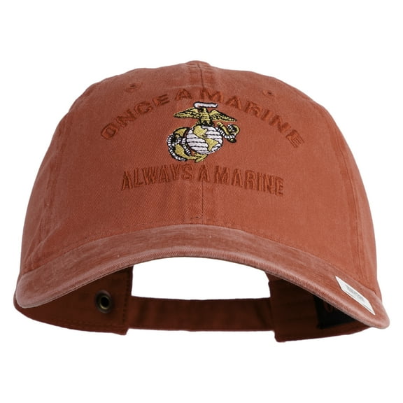 Once A Marine Always a Marine Embroidered Washed Solid Pigment Dyed Cotton Twill Brass Buckle Cap - Red OSFM