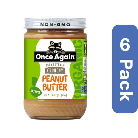 Once Again Butter Peanut Crunchy Unsalted Organic 16 oz (Pack Of 6)