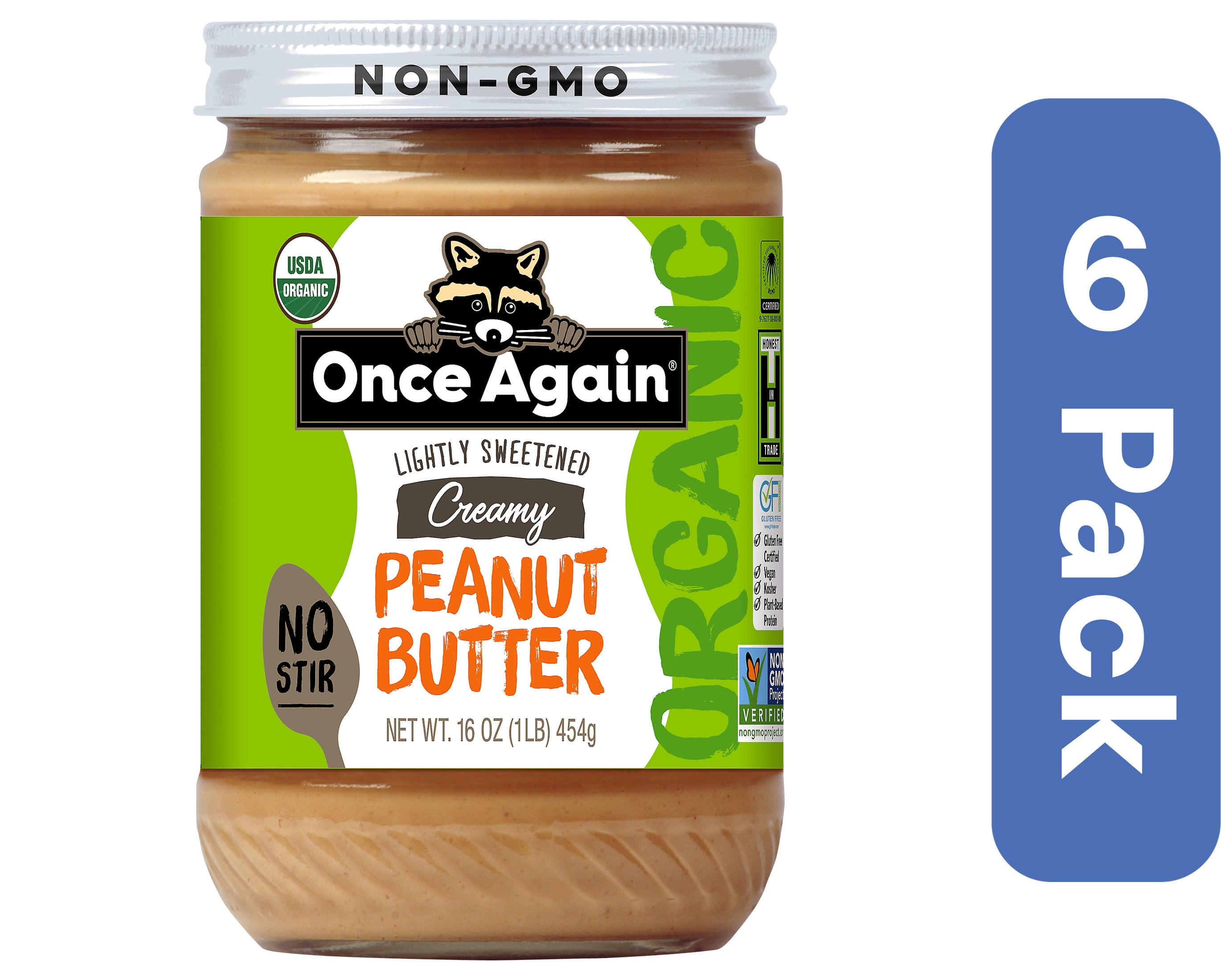 Once Again Butter Peanut No Stir Organic 16 oz (Pack Of 6)