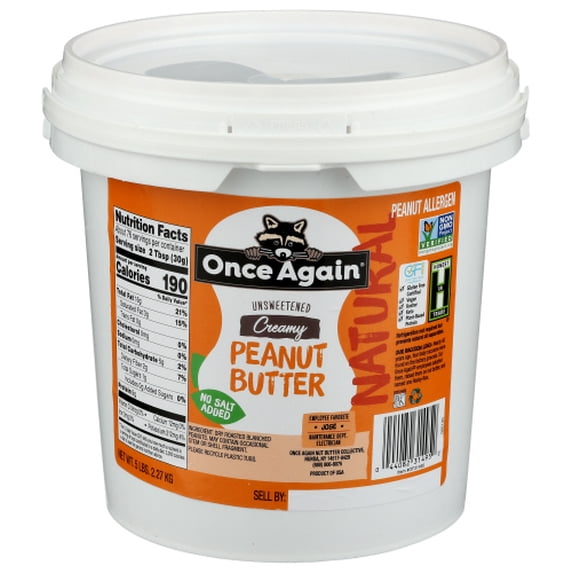 Once Again Butter Peanut Smooth No Salt 5 Lb