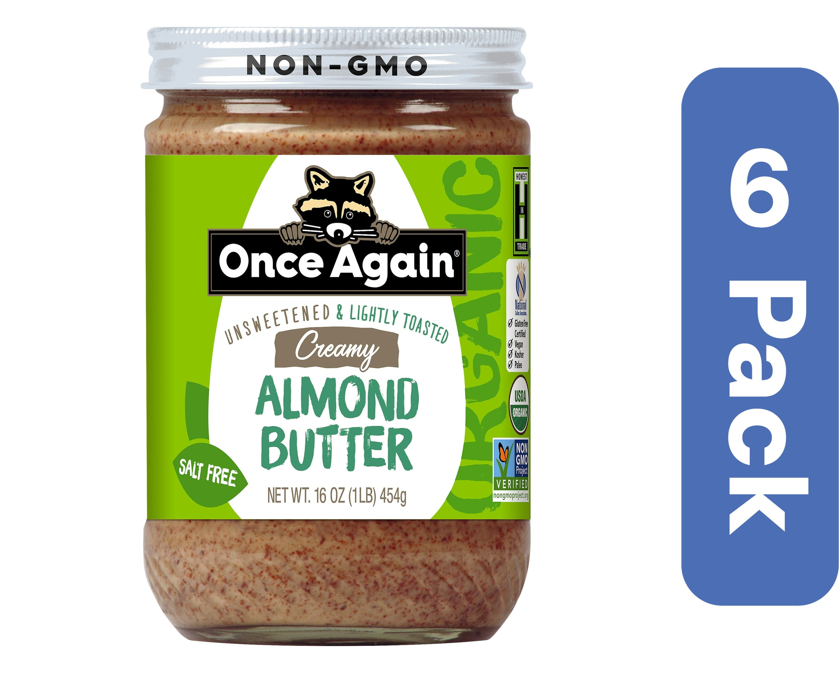 Once Again Lightly Toasted Organic Almond Butter 16 oz (Pack Of 6)