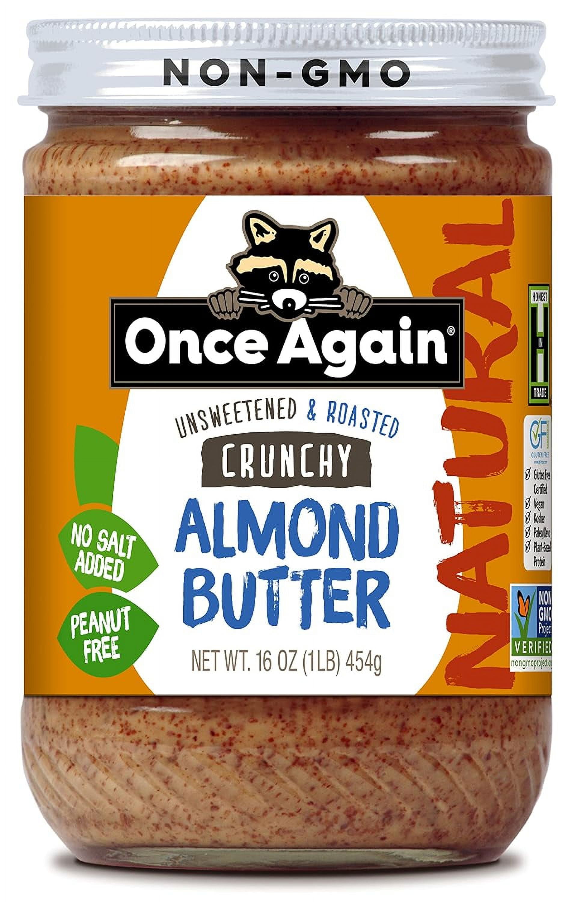 Once Again Natural Almond Butter Unsweetened & Salt Free Crunchy -- 16 oz Pack of 4