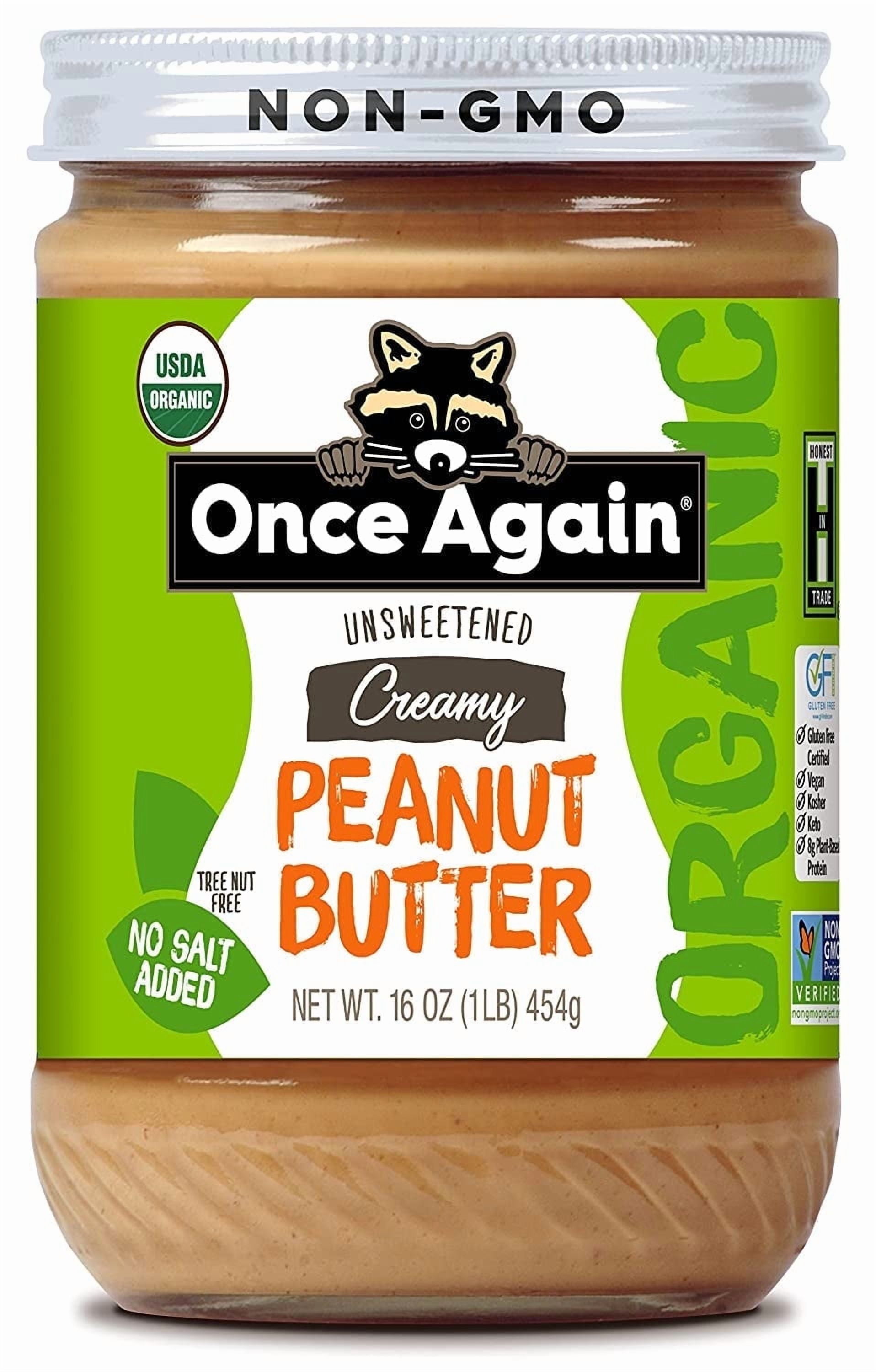 Once Again Organic Peanut Butter Creamy Unsweetened Salt Free -- 16 oz Pack of 2