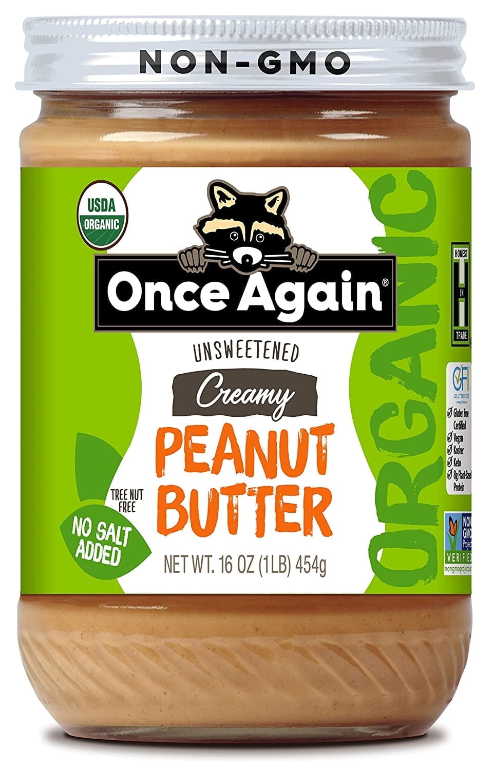 Once Again Organic Peanut Butter Creamy Unsweetened Salt Free -- 16 oz Pack of 4