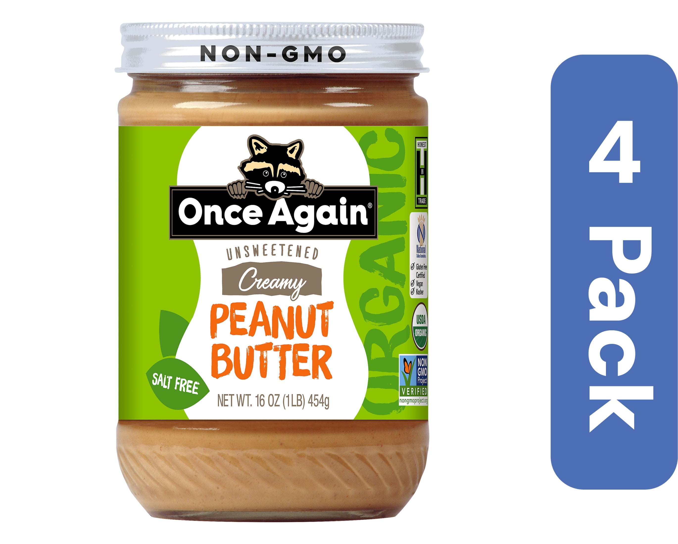 Once Again Organic Smooth Peanut Butter 16 oz (Pack Of 4)