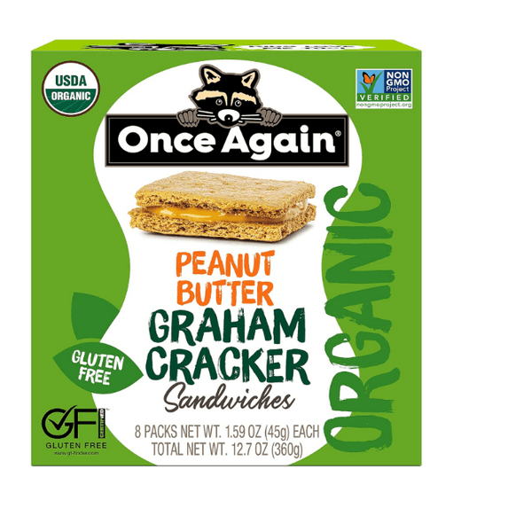 Once Again Peanut Butter Graham Cracker Sandwiches - Organic & Gluten Free, Non-GMO - Gluten Free Certified, Vegan, Kosher - Box of 8 Sandwich Packs