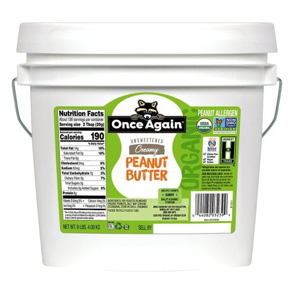 Once Again Unsweetened Creamy Organic Peanut Butter 9 lb