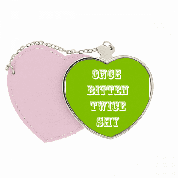 Once Bitten Twice Shy Art Deco  Fashion Mirror Travel Purse Makeup Heart Pink