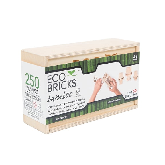 Once-Kids Eco-bricks Bamboo 250pcs Wooden Building Blocks Set | Eco Toy for Kids & Creative Construction