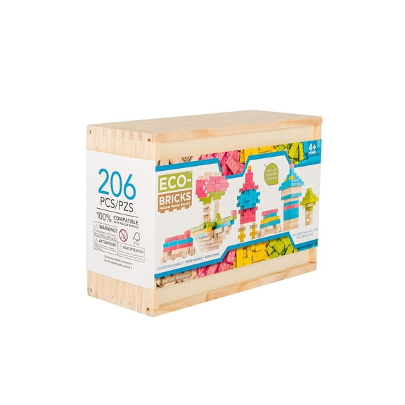 Once-Kids Eco-bricks Color 206pcs Wooden Building Blocks Set | Eco Toy for Kids & Creative Construction