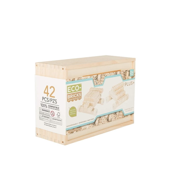 Once-Kids Eco-bricks Plus+ Natural 42pcs Wooden Building Blocks Set | Eco Toy for Kids