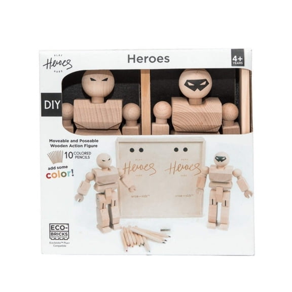 Once-Kids Playhard Heroes Action Figure DIY 2pcs Wooden Building Blocks Set | Eco Toy for Kids & Creative Construction
