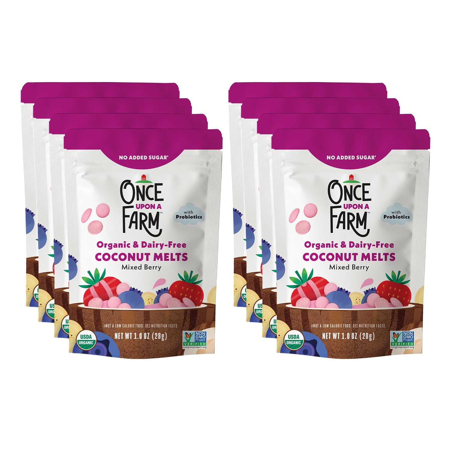 Once Upon A Farm Organic Coconut Melts with Probiotics, Mixed Berry, Dairy Free, Non GMO, Kosher, 1 Ounces (Pack of 8)