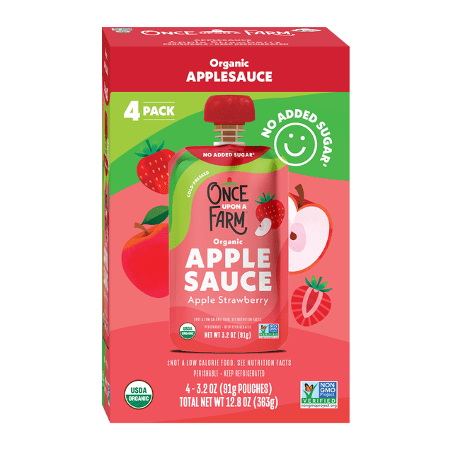 Once Upon a Farm Organic Applesauce Apple Strawberry, (4) 3.2oz Pouches