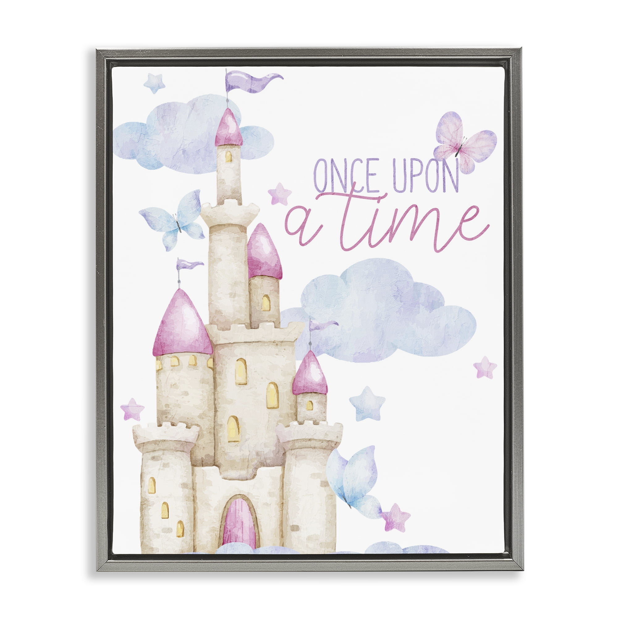 Once Upon A Time Castle Gray Framed Floater Canvas Wall Art, design by Kim Allen