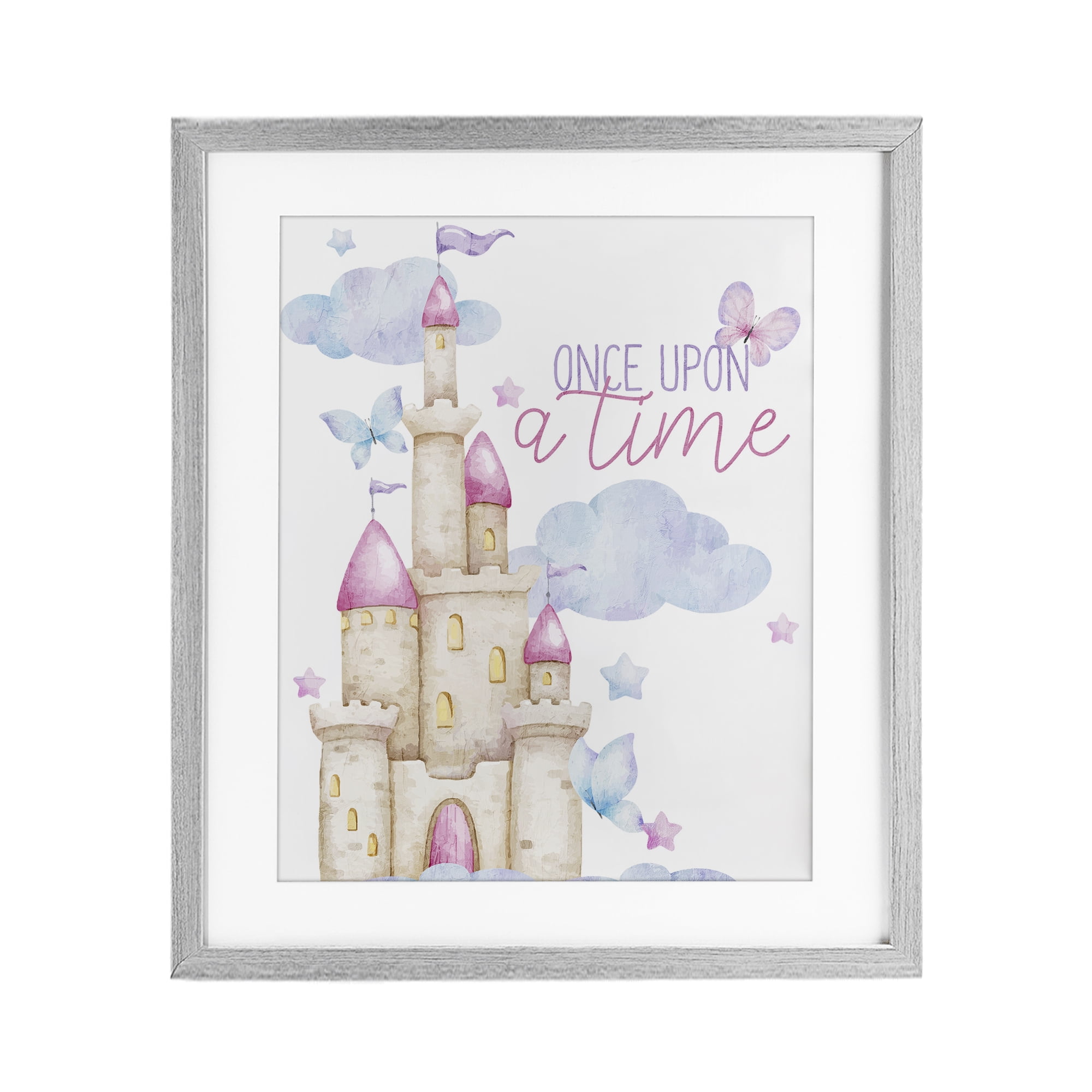 Once Upon A Time Castle Gray Framed Print Under Glass, design by Kim Allen