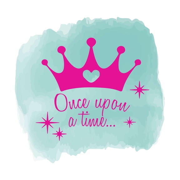 Once Upon A Time Cute Princess Fairy Crown Quote watercolor Art Wall Art Sticker Designs Vinyl Stickers For Home House Walls Rooms Windows Bedroom Decoration Size (12x12 inch)