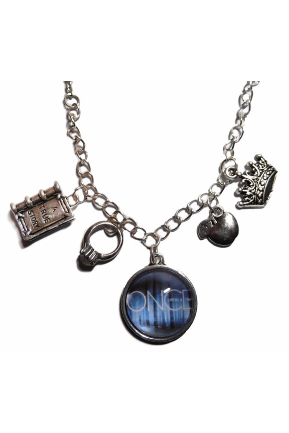 Glass Dome Pendant Necklace With 4 Metal Charms