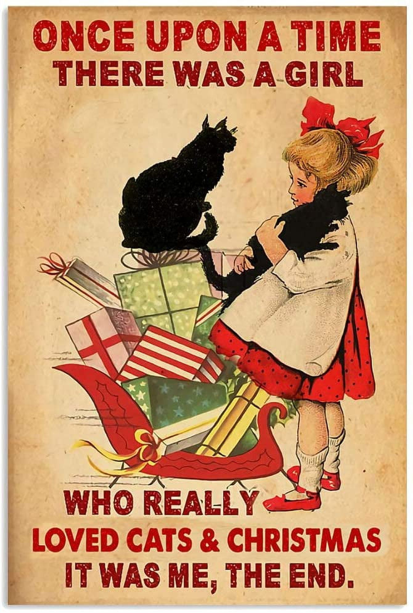 Retro Metal Tin Sign 'Girl Who Loves Cats & Christmas' - Vintage