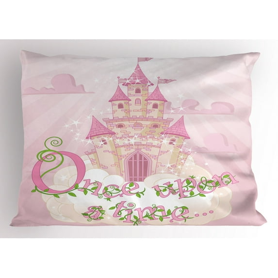 Once Upon a Time Pillow Sham, Fairy Princess Castle on Sky Clouds Surreal Dream World Girls Story, Decorative Standard Queen Size Printed Pillowcase, 30 X 20 Inches, Rose Cream Green, by Ambesonne