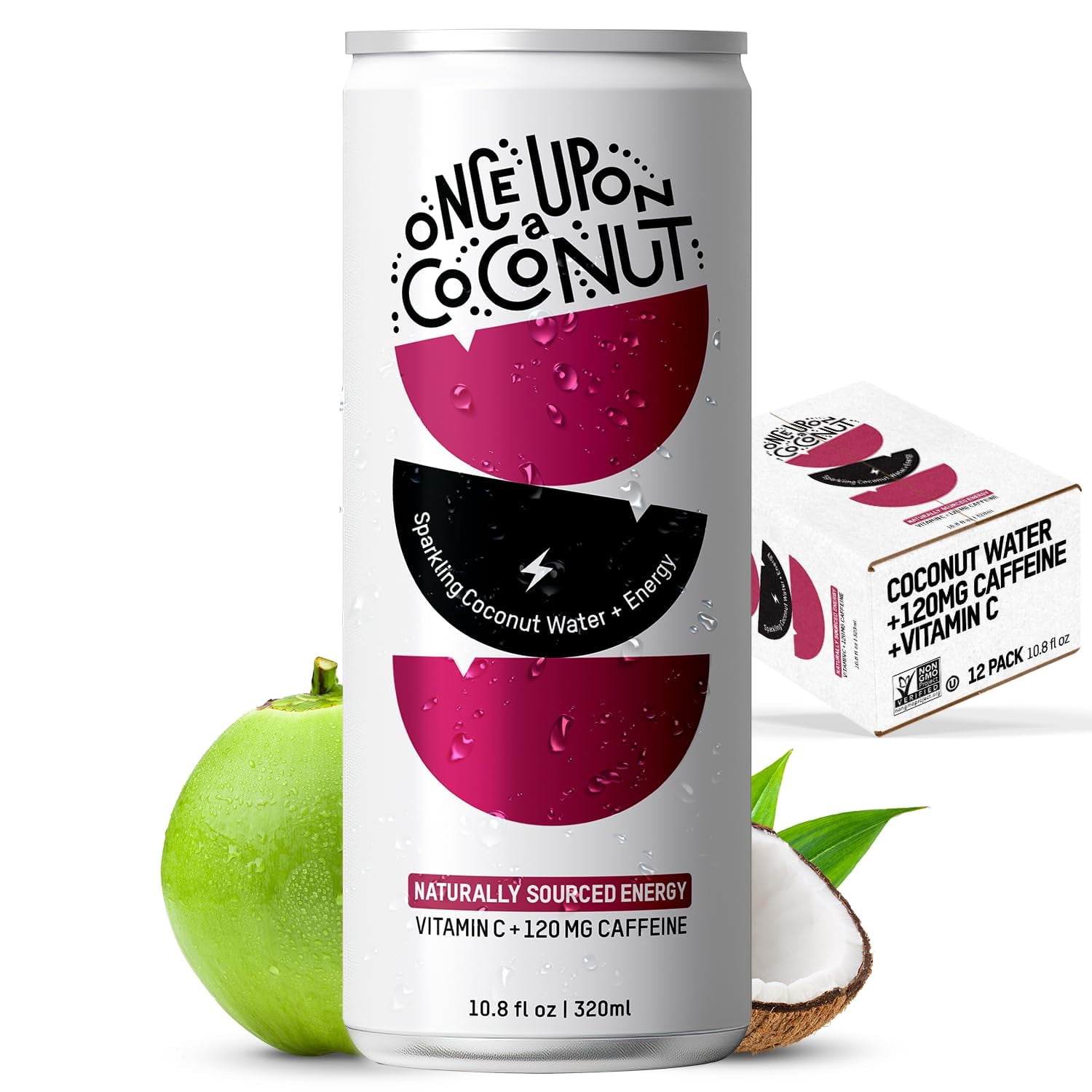 Once Upon a Coconut Sparkling Coconut Water + Energy - 10.8 Fl Oz (Pack of 12)