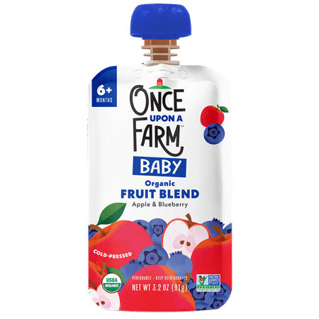Once Upon a Farm Organic Refrigerated Baby Food Fruit & Veggie Blend Apple & Blueberry, 3.2oz Pouch