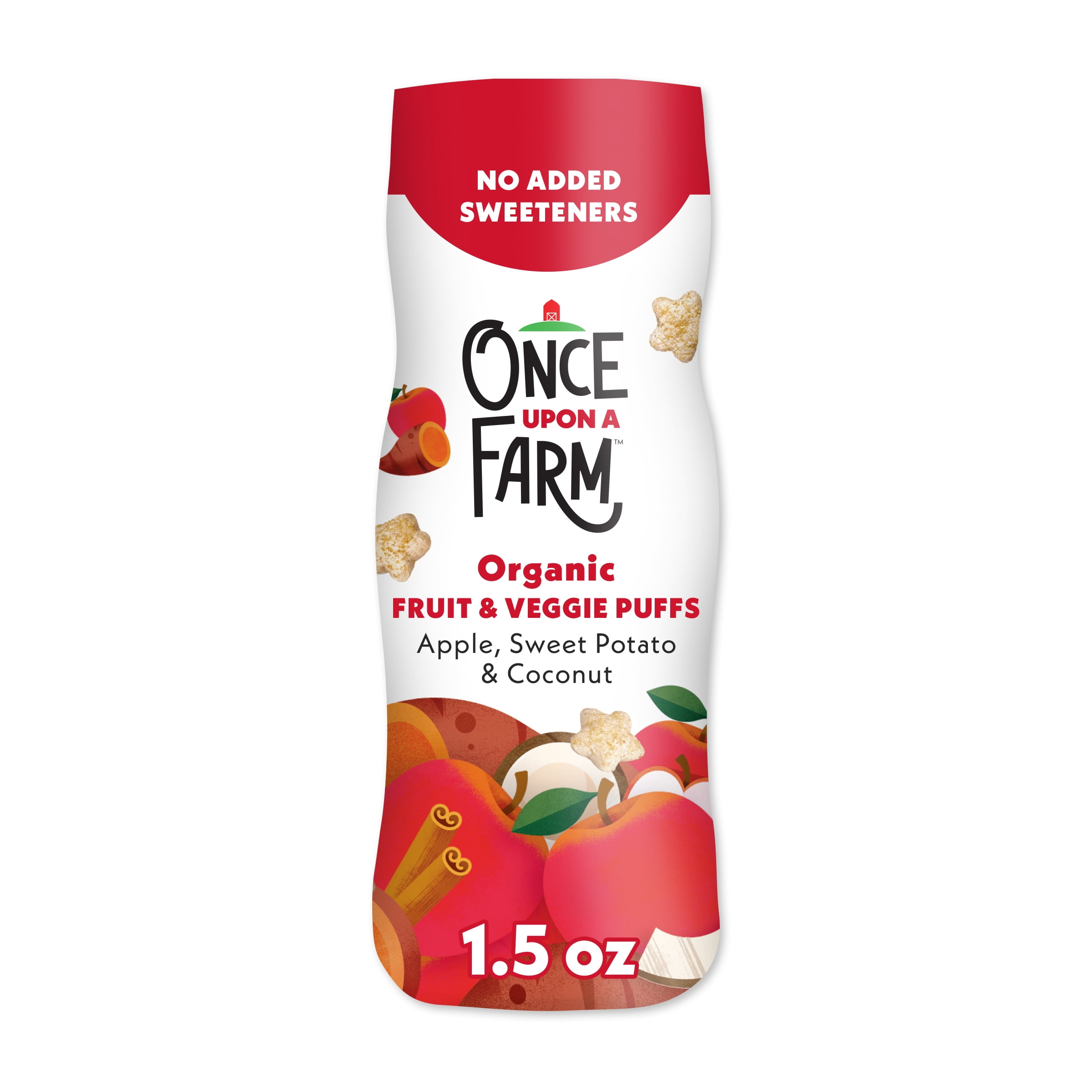 Once Upon a Farm Organic Baby Puffs, Apple, Sweet Potato & Coconut, 1.5oz Canister