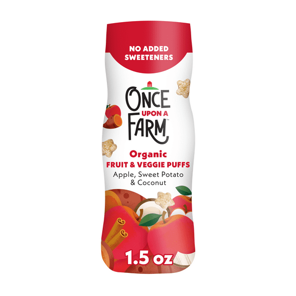 Once Upon a Farm Organic Baby Puffs, Apple, Sweet Potato & Coconut, 1.5oz Canister