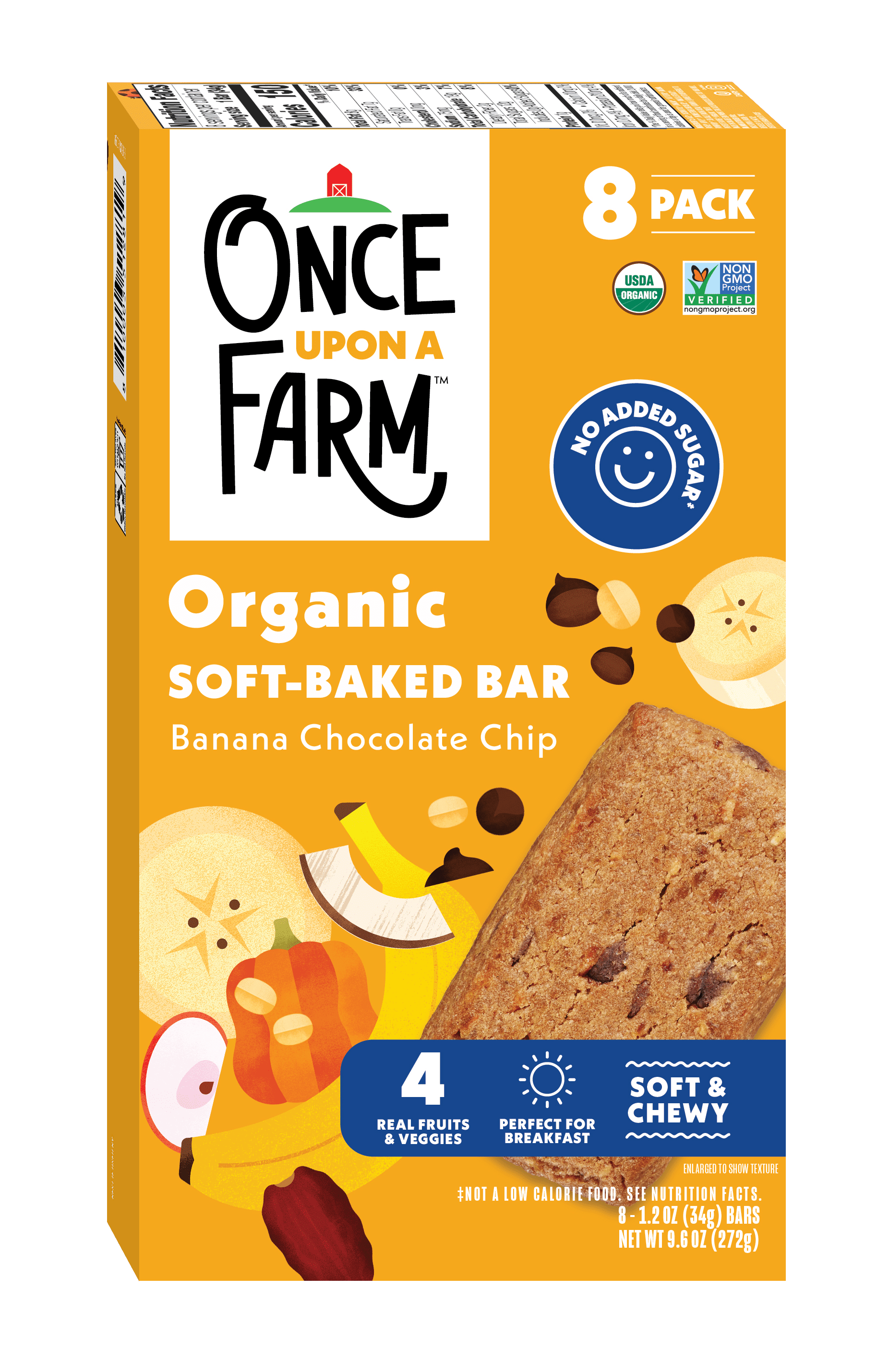Once Upon a Farm Organic Soft Baked Kids' Snack Bars, Banana Chocolate Chip, 8ct