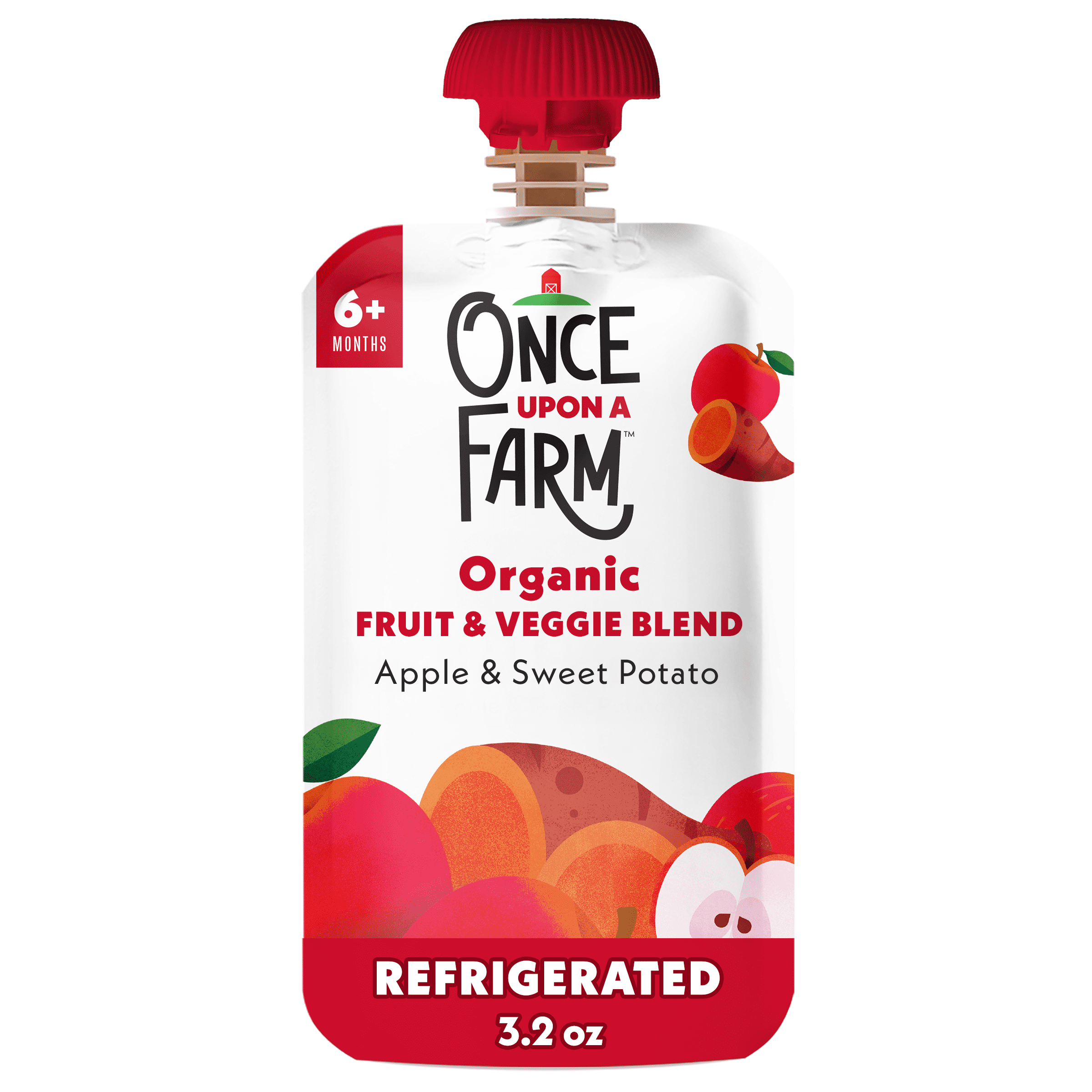 Once Upon a Farm Organic Refrigerated Baby Food Fruit & Veggie Blend Apple & Sweet Potato, 3.2oz Pouch