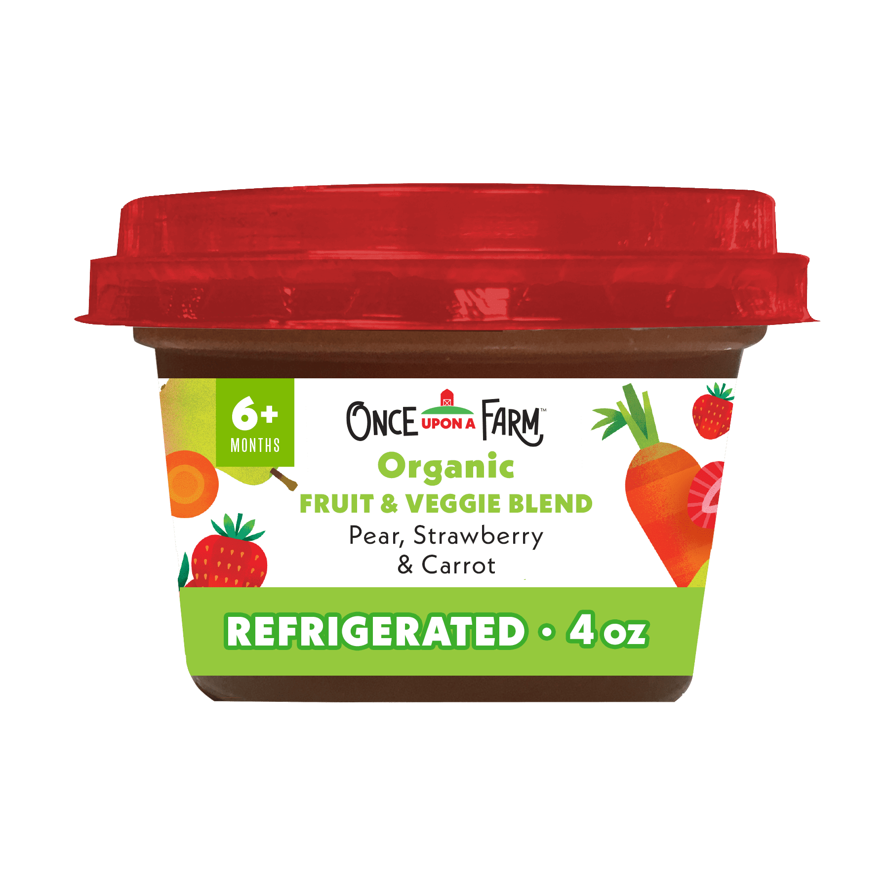 Once Upon a Farm Organic Refrigerated Baby Food Fruit & Veggie Blend Pear, Strawberry & Carrot, 4oz Bowl