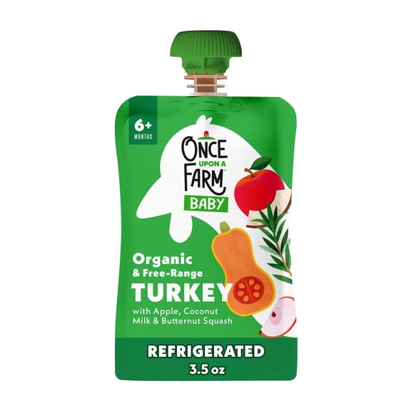 Once Upon a Farm Organic Refrigerated Baby Food Meat Protein Blend Apple, Coconut Milk, Turkey, Butternut Squash, 3.5oz Pouch