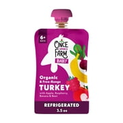 Once Upon a Farm Organic Refrigerated Baby Food Meat Protein Blend Apple, Turkey, Raspberry, Banana 3.5oz Pouch