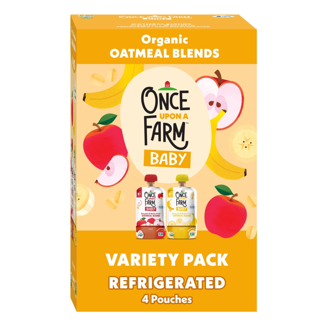 Once Upon a Farm Organic Refrigerated Baby Food Oatmeal Blends Variety Pack, 3.2oz Pouch (4 Pack)