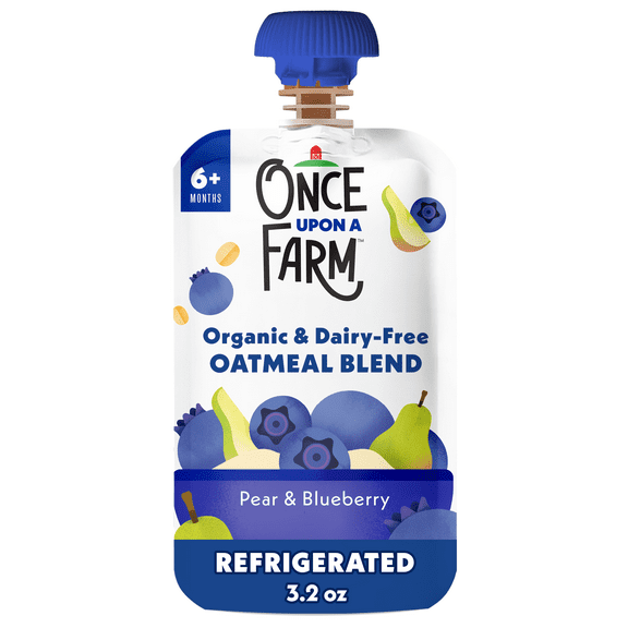 Once Upon a Farm Organic Refrigerated Baby Food Oatmeal Pear & Blueberry, 3.2oz Pouch