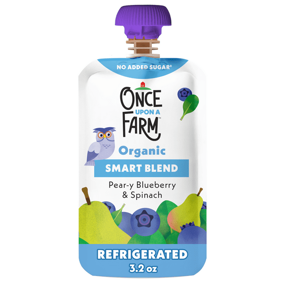 Once Upon a Farm Organic Refrigerated Baby Food Smart Blends Pear-y Blueberry & Spinach, 3.5oz Pouch