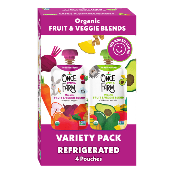 Once Upon a Farm Organic Refrigerated Kids' Snack OhMyMega Veggie & Wild Rumpus Avocado Variety Pack, 3.2oz Pouch (4 Pack)