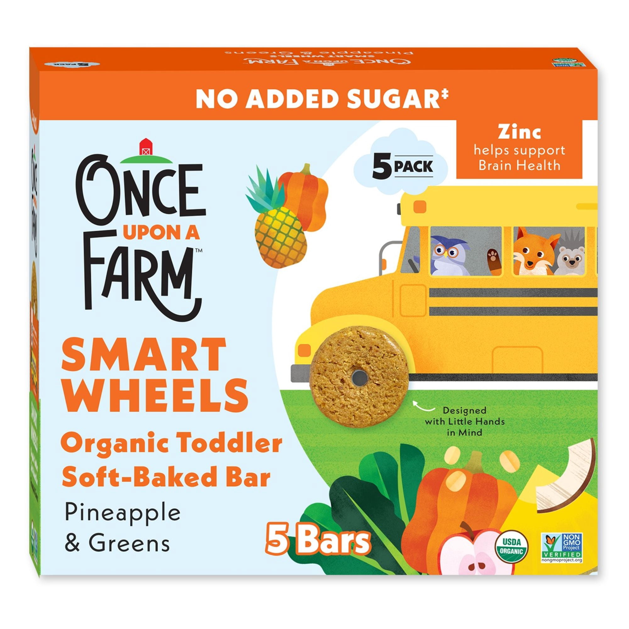 Once Upon a Farm Organic Smart Wheels Toddler Bar, Pineapple & Greens, 5ct