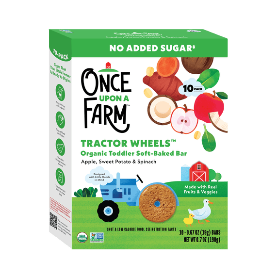 Once Upon a Farm Organic Tractor Wheels Toddler Bars - Apple Sweet Potato & Spinach, 10 ct