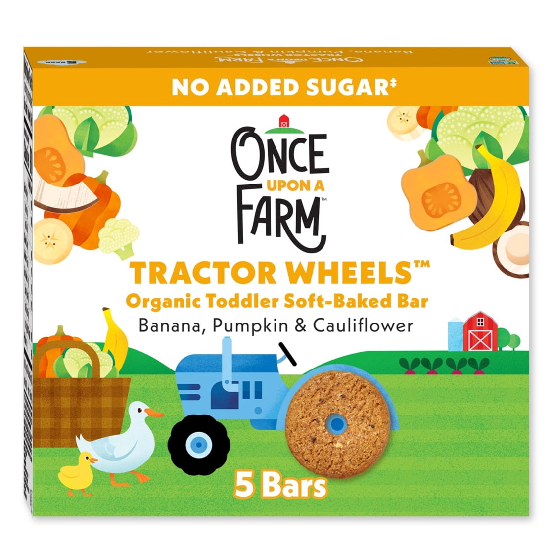 Once Upon a Farm Organic Tractor Wheels Toddler Bar, Banana, Pumpkin & Cauliflower, 5ct
